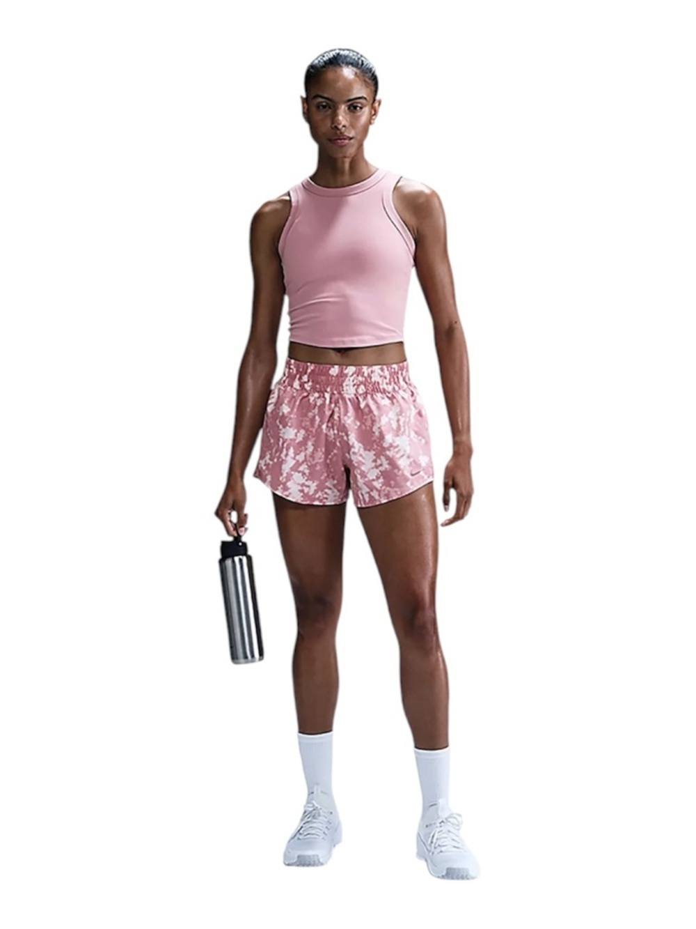 NWT Nike Women's One Dri-FIT Brief Lined Pink White Printed 3” Shorts, Size M